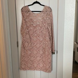 Long sleeve, knee length, sequined lace dress. NWT
